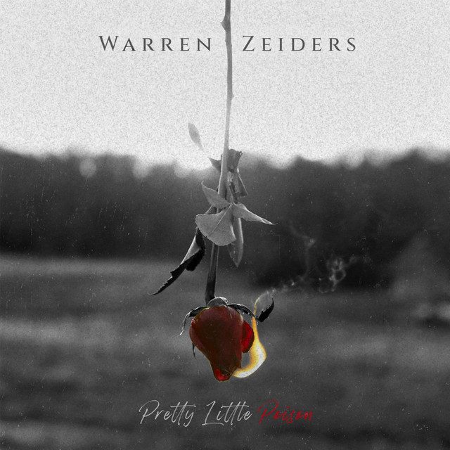 An album black and white image with traces of red of Pretty Little Poison by Warren Zeiders for march 2023 notebook.