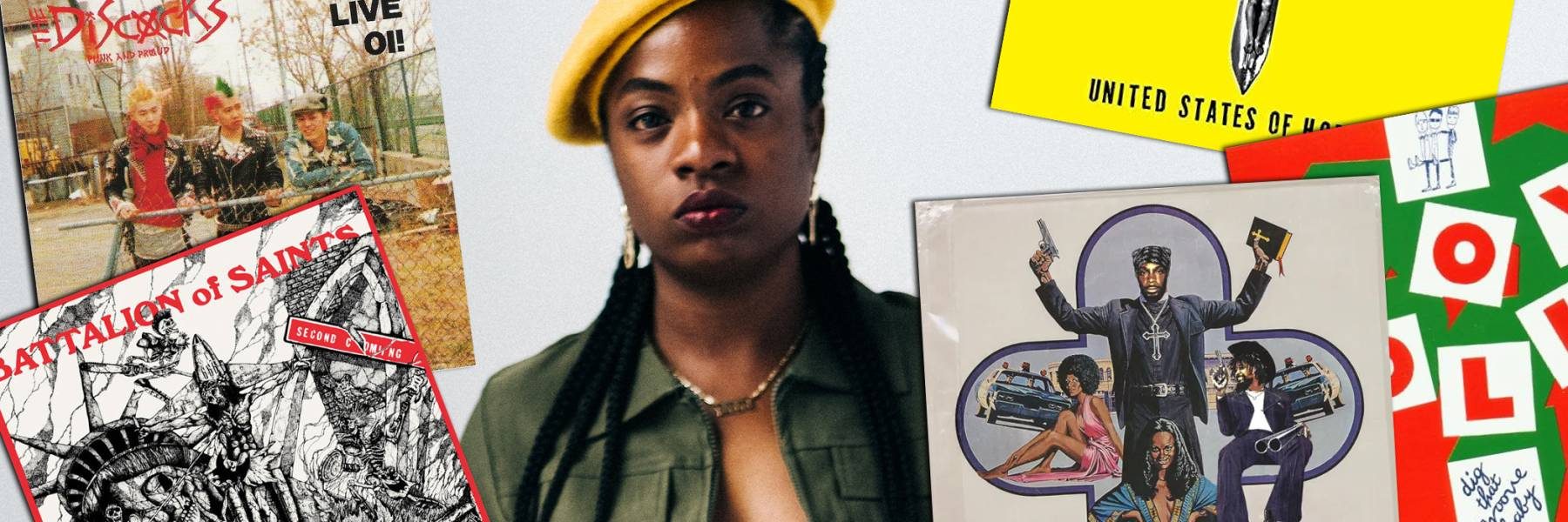 Web banner sized social image of Sunny and her album covers for the blog